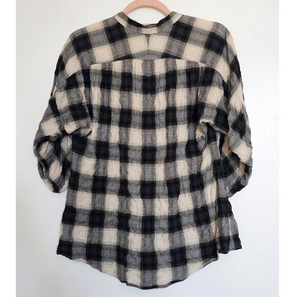 Josh Podoll 3/4 Lantern Batwing Sleeve Plisse Plaid Button Up Shirt Blouse Top S - Picture 2 of 9